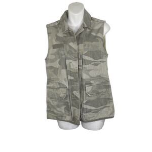 Abercrombie & Fitch Vest Womens Small Green Camouflage Snap Pockets Cinch Waist